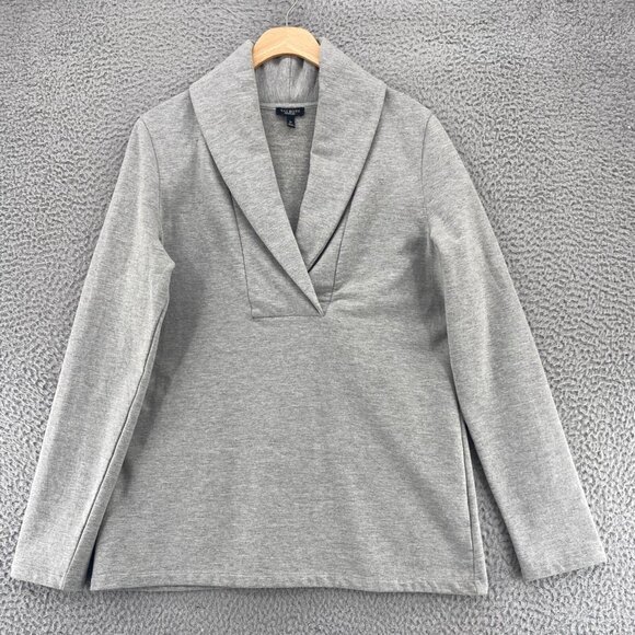 Talbots Sweater Womens Medium Gray V Cowl Neck Stretch Knit Pullover Everyday - Picture 1 of 9